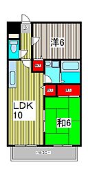 NRII紅山 1階2LDKの間取り