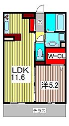リヴェール2 1LDKの間取図画像