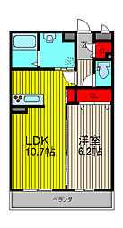 プリムヴェール 1LDKの間取図画像