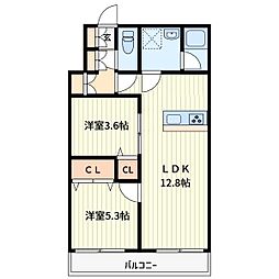 わらびユーアイハイツ 2LDKの間取図画像