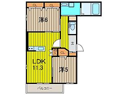 ORTHOSIA・REVE1芝新町 2LDKの間取図画像