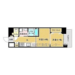 JR鹿児島本線 博多駅 徒歩10分の賃貸マンション 5階2Kの間取り