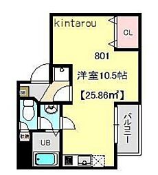 森下ヒルズ 8階ワンルームの間取り