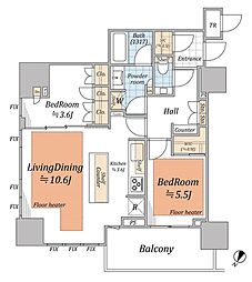 ザ・パークハウス高輪タワー 2LDKの間取図画像
