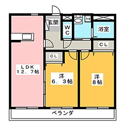 アドミール 2LDKの間取図画像