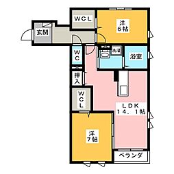 レフィーノティエラ 2LDKの間取図画像