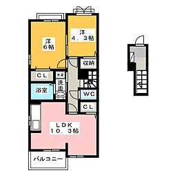 コンセルヴェ十六田 2LDKの間取図画像