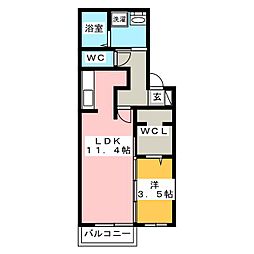 グレースタウン江南F 1LDKの間取図画像