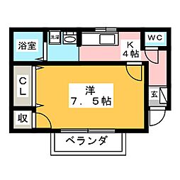グランシャリオA 1Kの間取図画像