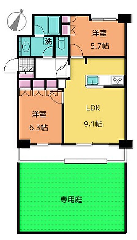 広々とした専用庭も付いており、お洗濯ものもたくさん干すことができます。
