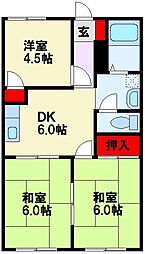 JR筑豊本線 二島駅 徒歩21分の賃貸アパート 2階3DKの間取り