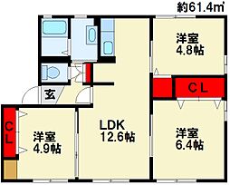 アルカディアF 3LDKの間取図画像