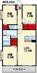 CLAIRひびきの一番館 3LDKの間取図画像
