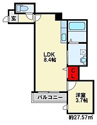 Wisteria折尾 1LDKの間取図画像