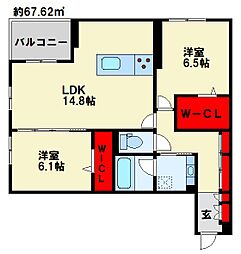 プラシード 2LDKの間取図画像