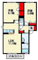 エスベランサ弐番館 2LDKの間取図画像