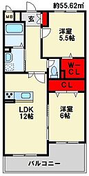 メゾンほおづき2 2LDKの間取図画像