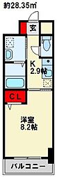 フレンテ二島2 1Kの間取図画像
