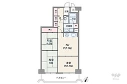 サニードゥエル宝塚B棟 3DKの間取図画像