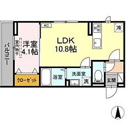 JR南武線 宿河原駅 徒歩11分の賃貸アパート 2階1LDKの間取り