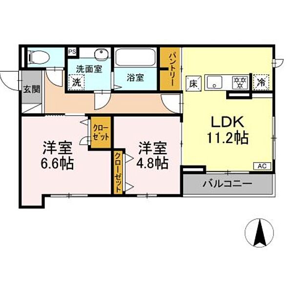 神奈川県川崎市多摩区長尾1丁目(賃貸アパート2LDK・1階・57.02㎡)の写真 その2