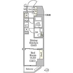 JR総武線 浅草橋駅 徒歩4分の賃貸マンション 15階1DKの間取り