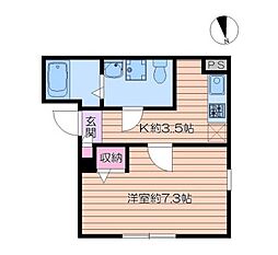 東京メトロ銀座線 浅草駅 徒歩16分の賃貸アパート 3階1Kの間取り