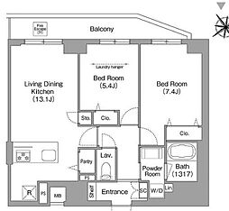 東武伊勢崎線 とうきょうスカイツリー駅 徒歩12分の賃貸マンション 7階2LDKの間取り