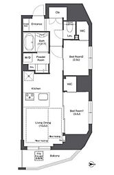 都営大江戸線 新御徒町駅 徒歩4分の賃貸マンション 12階2LDKの間取り