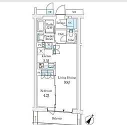 都営新宿線 浜町駅 徒歩3分の賃貸マンション 7階1LDKの間取り