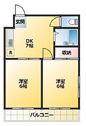 ホワイトアベニュー古谷 2DKの間取図画像