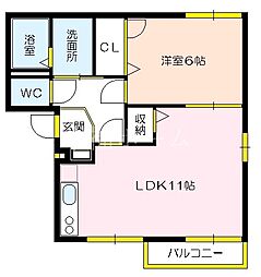 新喜多ハイツ 2階1LDKの間取り