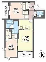 大阪市中央区森ノ宮中央1丁目マンション 2LDKの間取図画像