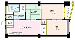 旭コーポB棟 3LDKの間取図画像