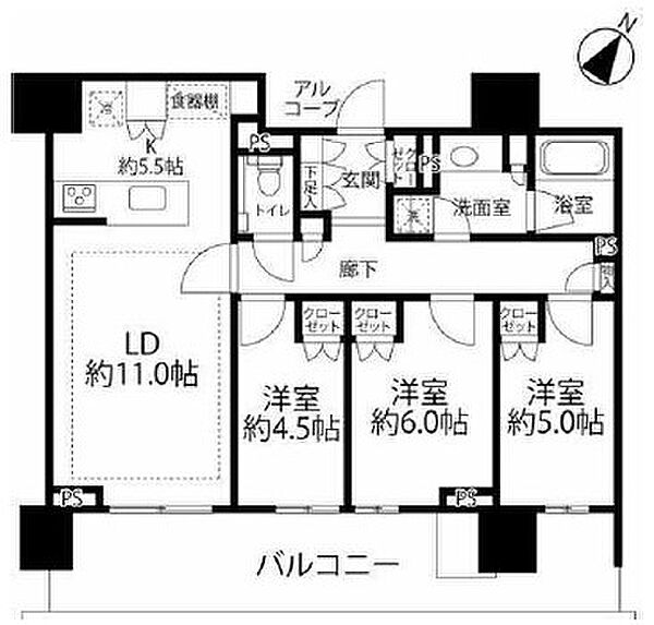 晴海フラッグ サンビレッジ D棟（HARUMI FLAG） 909｜東京都中央区晴海５丁目(賃貸マンション3LDK・9階・76.48㎡)の写真 その2