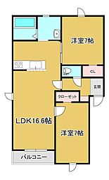 仮)西16南6アパート 2LDKの間取図画像