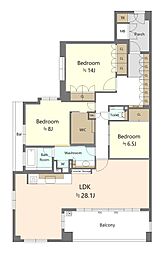 アーバンビュー芦屋山手A棟 3SLDKの間取図画像