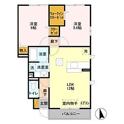 JR川越線 日進駅 徒歩18分の賃貸アパート 1階2LDKの間取り