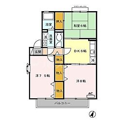 JR川越線 日進駅 徒歩21分の賃貸アパート 2階3DKの間取り