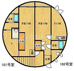サークルハウス 1階1Kの間取り