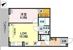 ノーブルラフィネ愛宕 1階1LDKの間取り