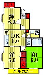パールメゾン矢作 3階3DKの間取り