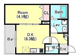 エステイトB西大宮 1階1DKの間取り