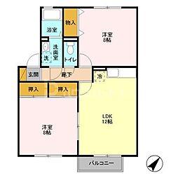 モンテ・ヴェルジェ 2LDKの間取図画像