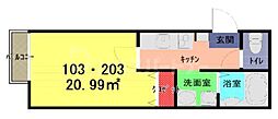 リベルテ大和田 1Kの間取図画像