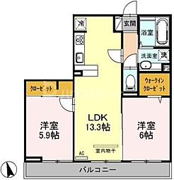 ブラウンヒルズ 2LDKの間取図画像