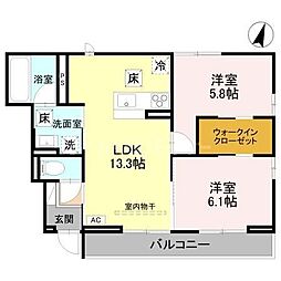 コバヤシヒルズA 2LDKの間取図画像