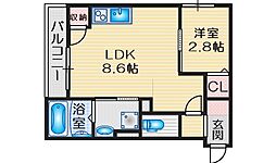 アート千里山月が丘 2階1LDKの間取り