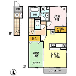 リバーサイド響 2階2LDKの間取り