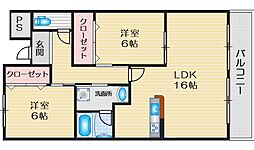 メロディーハイツ五月が丘 2LDKの間取図画像